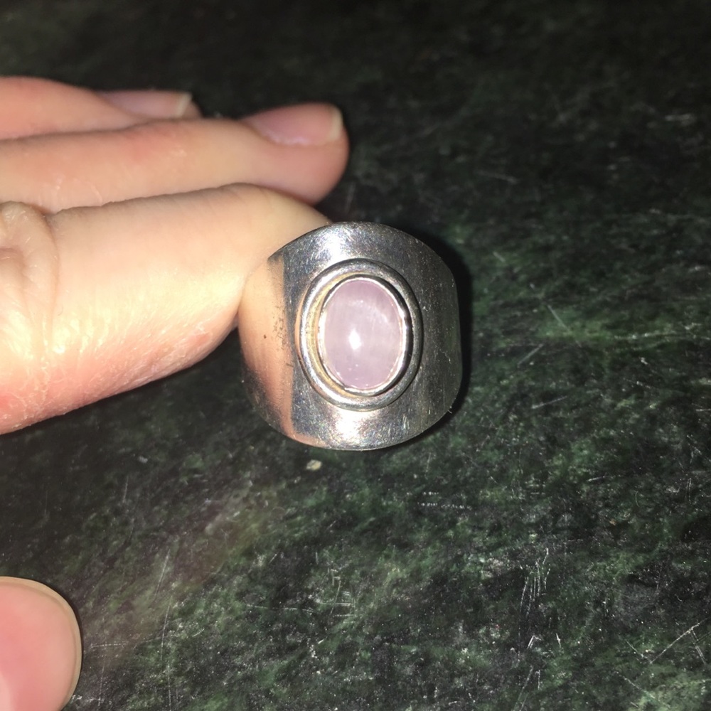Boho sterling silver pink kunzite ring